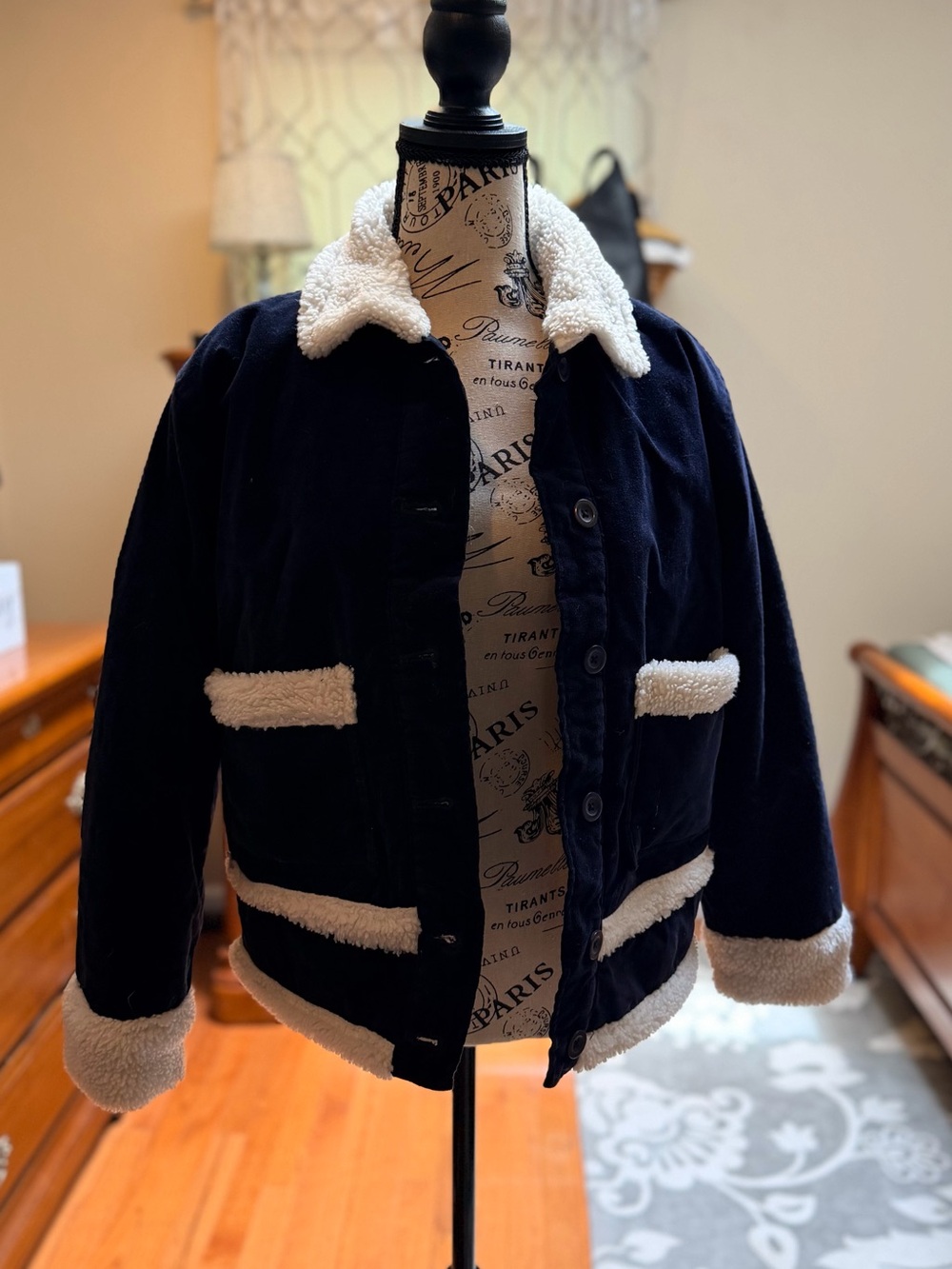 Women's Navy Sherpa-Trim Jacket